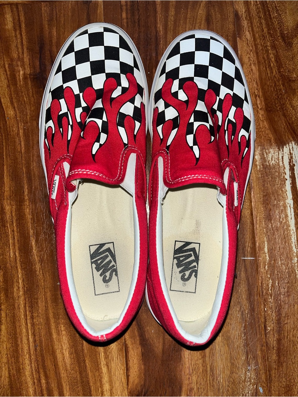 Vans Slip-On Red Flame Checkerboard Sneakers - Picture 2 of 4